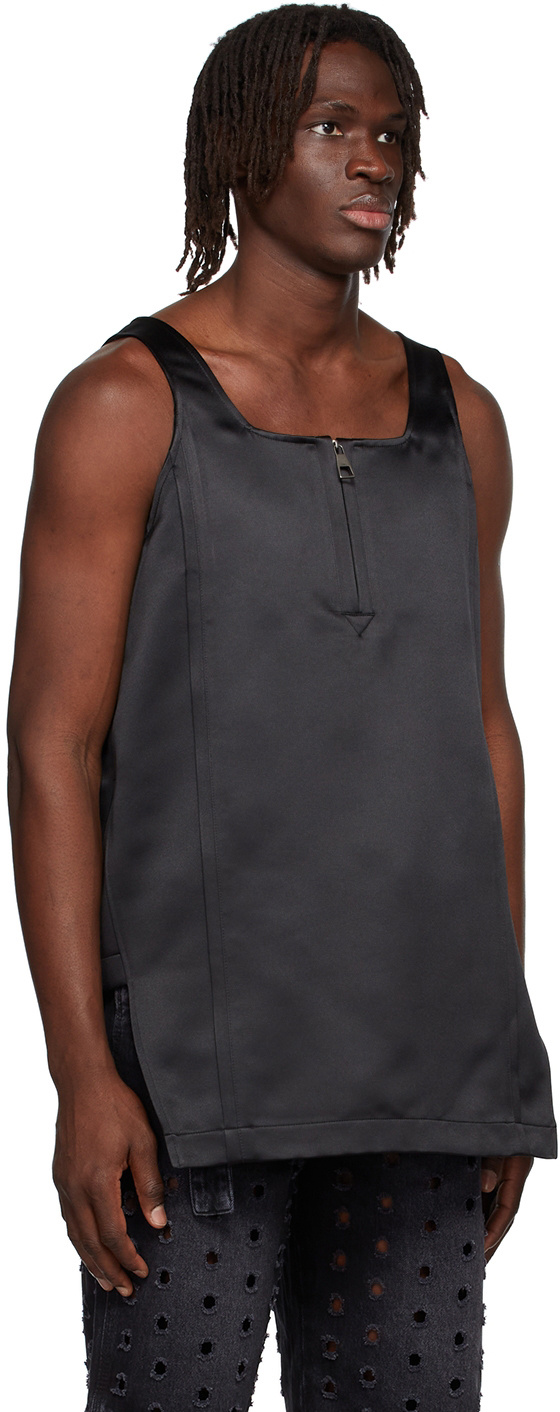 We11 Done Black Square Collar Semi-zipper Vest In Black