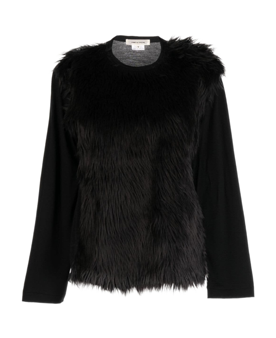 Shop Comme Des Garçons T-shirt With Round Neck And Long Sleeves In Black