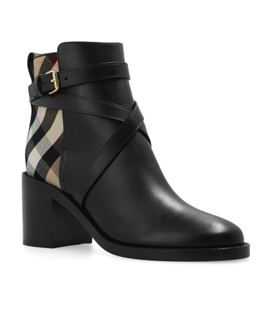 Shop Burberry House Check Mid-heel Boots In Black