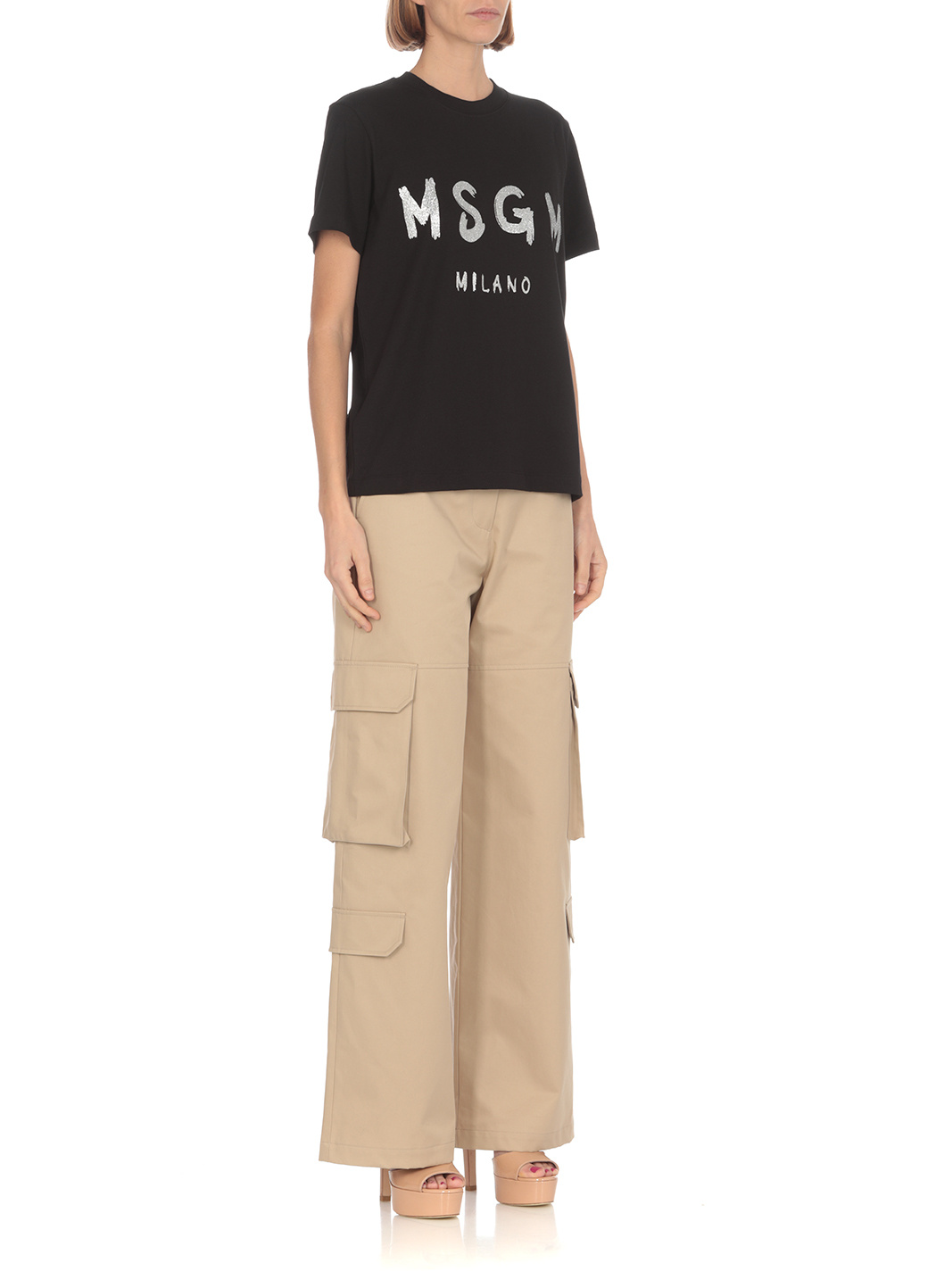 Msgm Black Printed T-shirt In Black