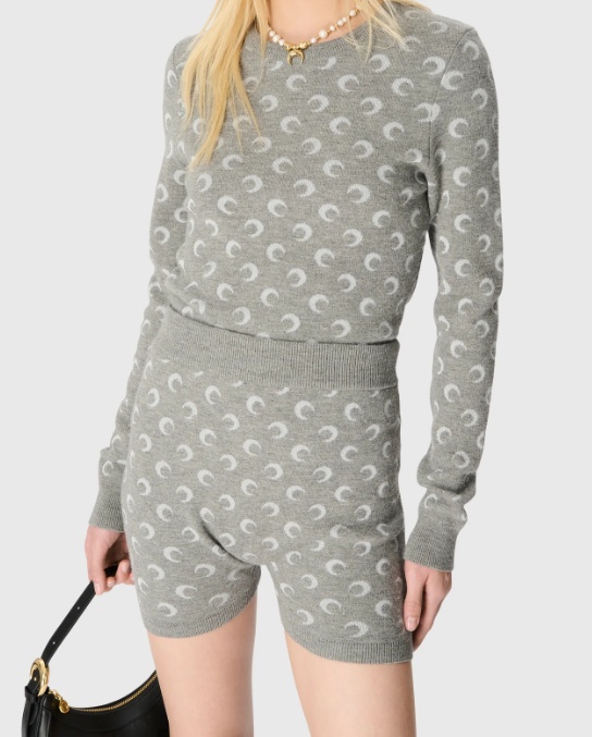 Marine Serre Fitted Short Length Sweater With Crewneck And Long Sleeves In Gray