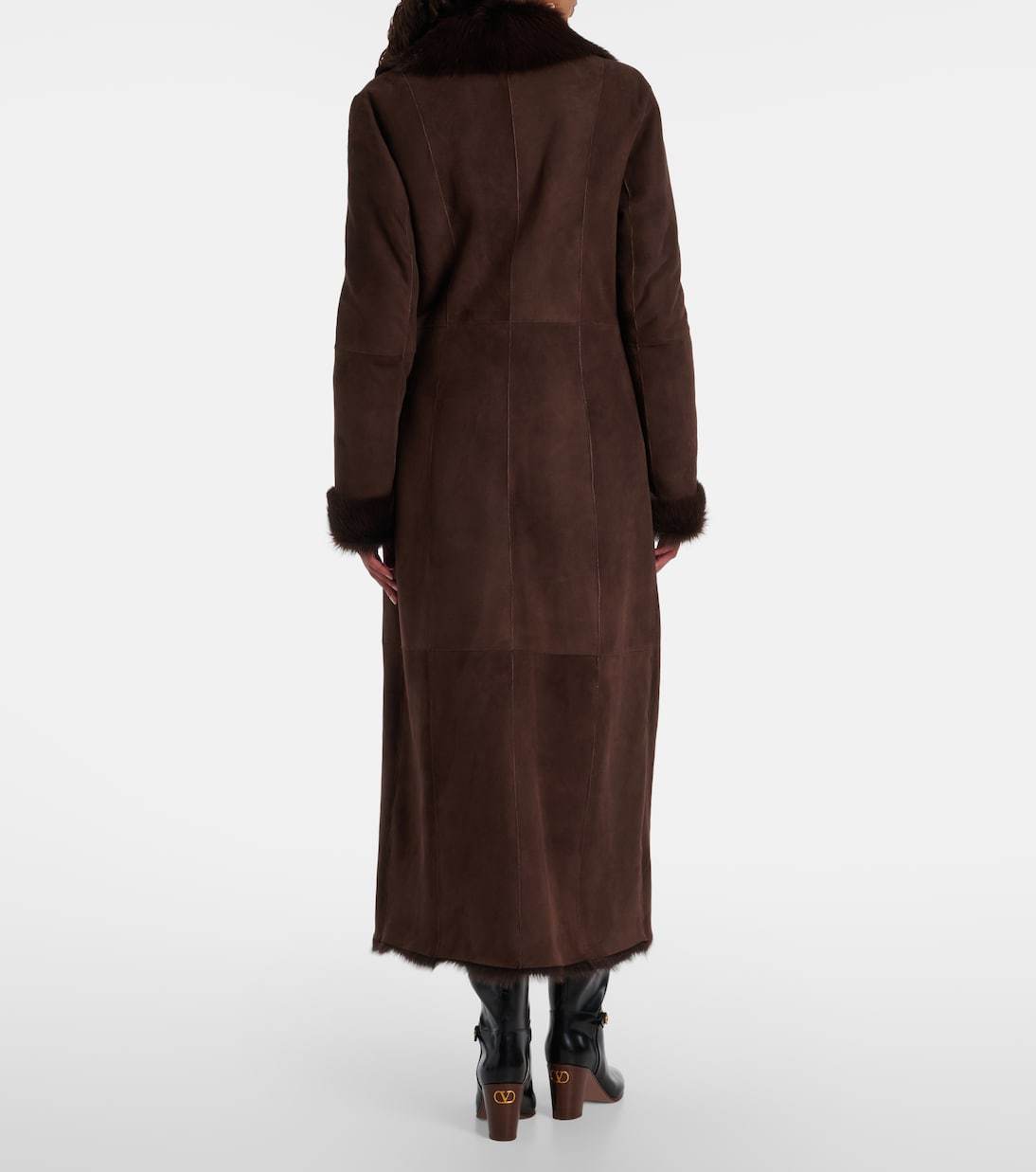 Nour Hammour Joni Shearling-lined Suede Wrap Coat In Brown