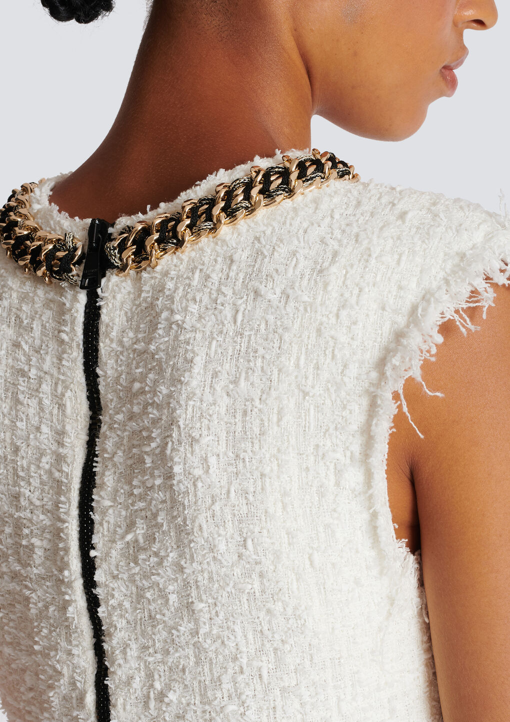 Balmain Signature-embroidered Tweed Crop Top In White