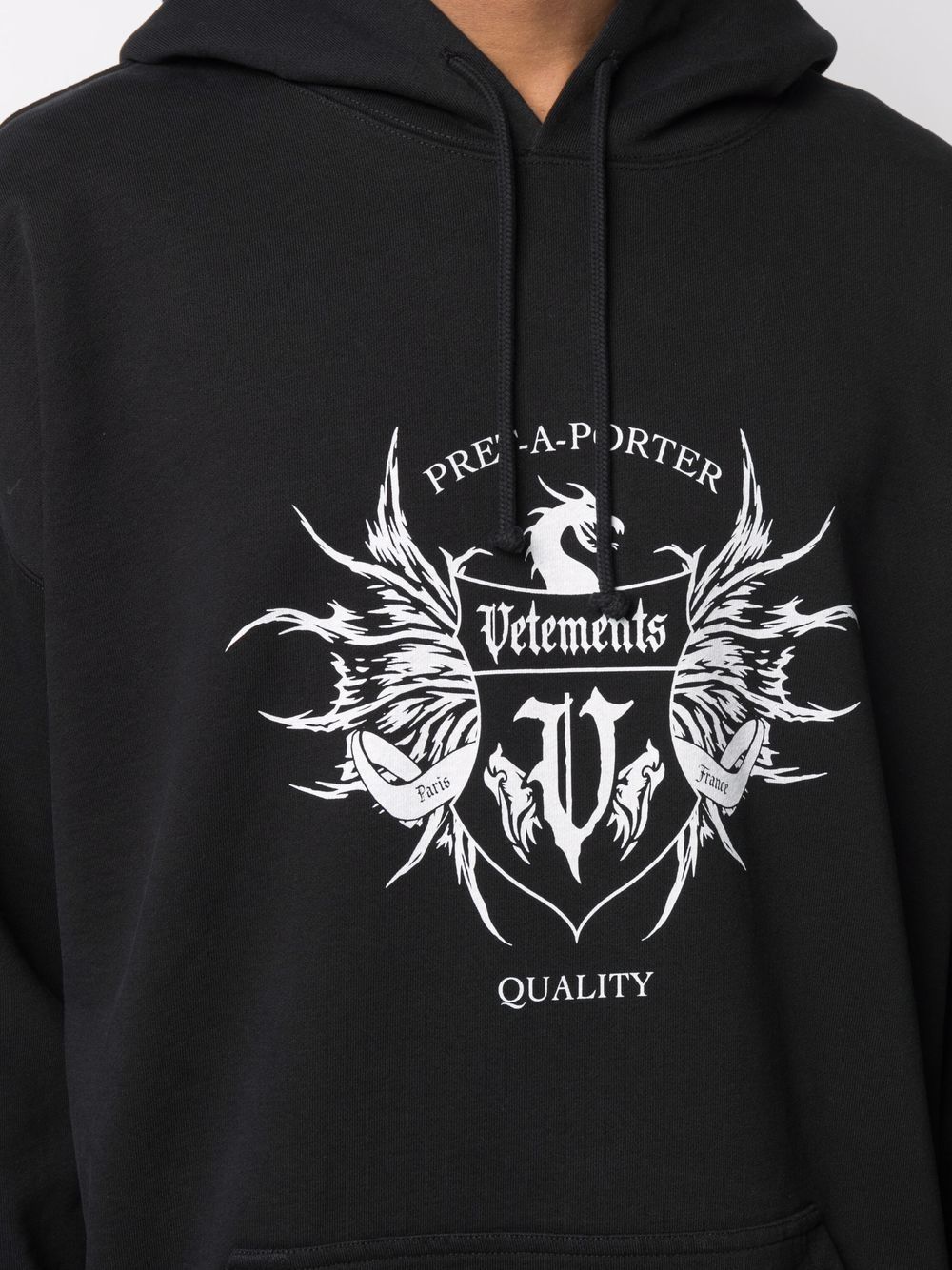 Shop Vetements Black Logo Printed Long-sleeved Hooded Sweater