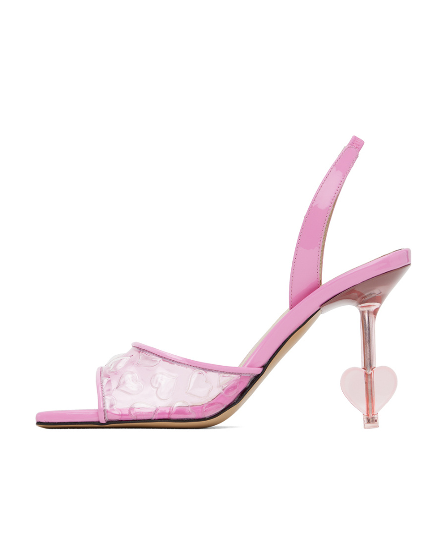 Mach&mach Pink Heart Embellished Sandals In Pink