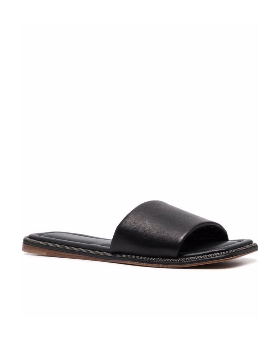 Brunello Cucinelli Monili-embellished Leather Slides In Black
