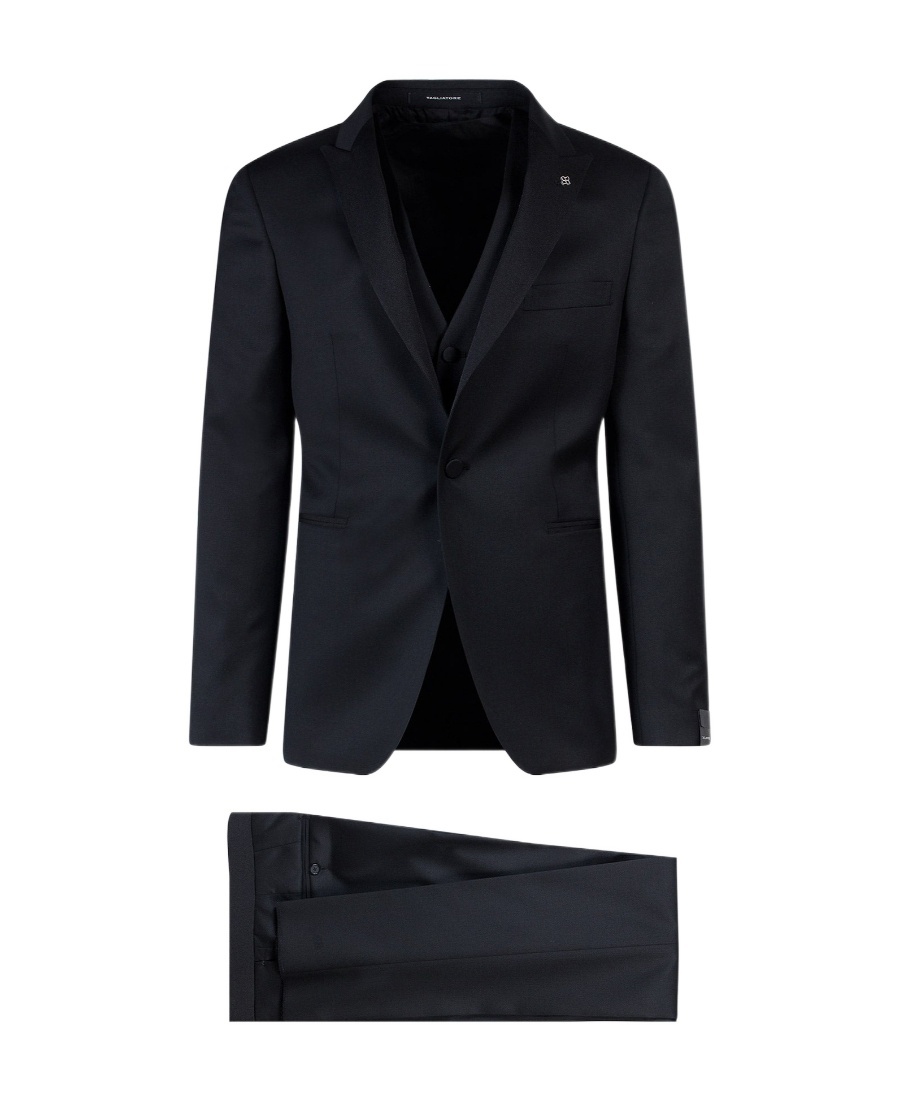 Tagliatore Virgin Wool Tuxedo With Vest In Black