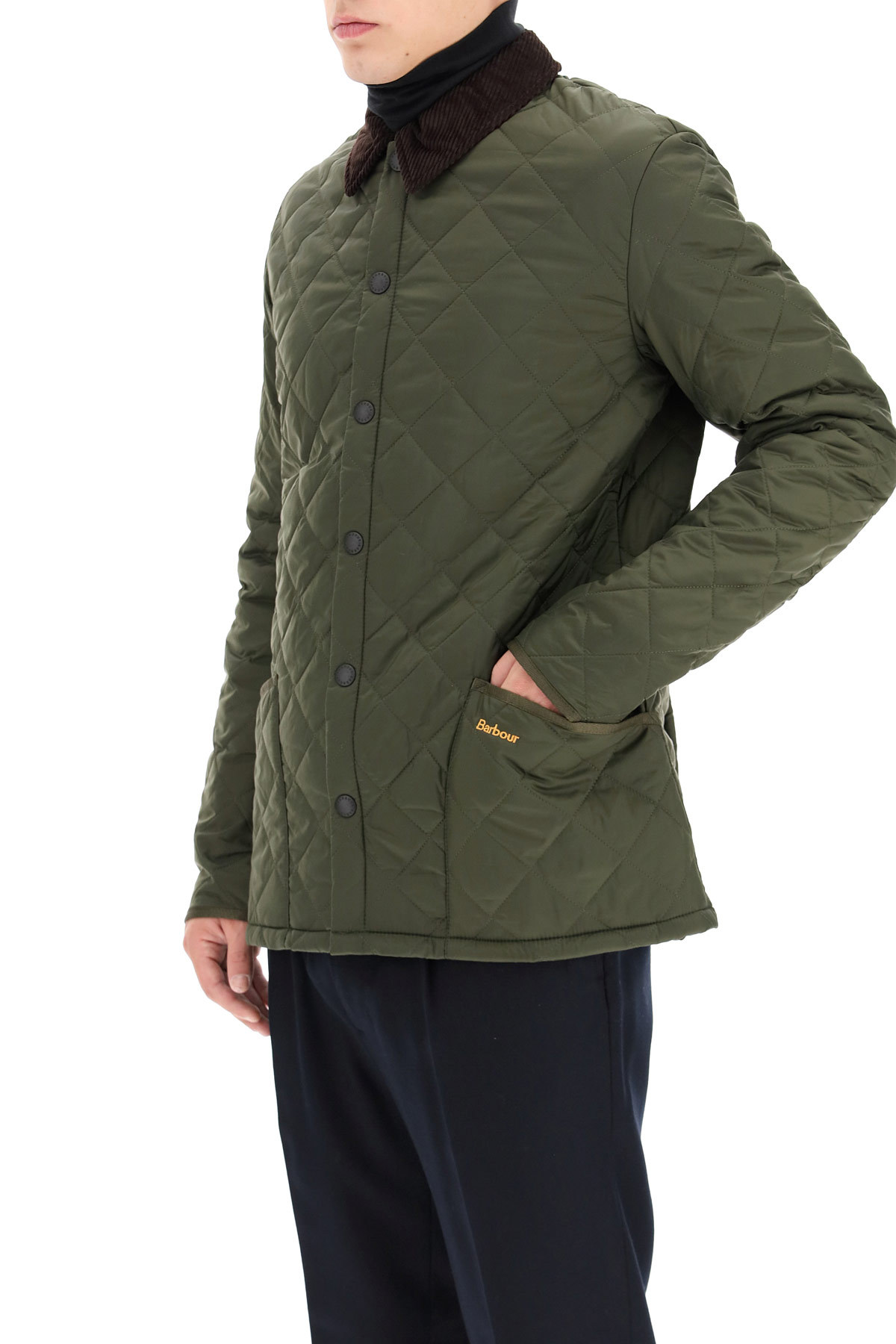 Shop Barbour Corduroy-collar Padded Jacket In Green