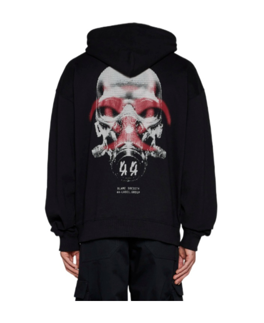 44 Label Group Men Cotton Sweatshirt With Frontal And Back Logo Print In Black