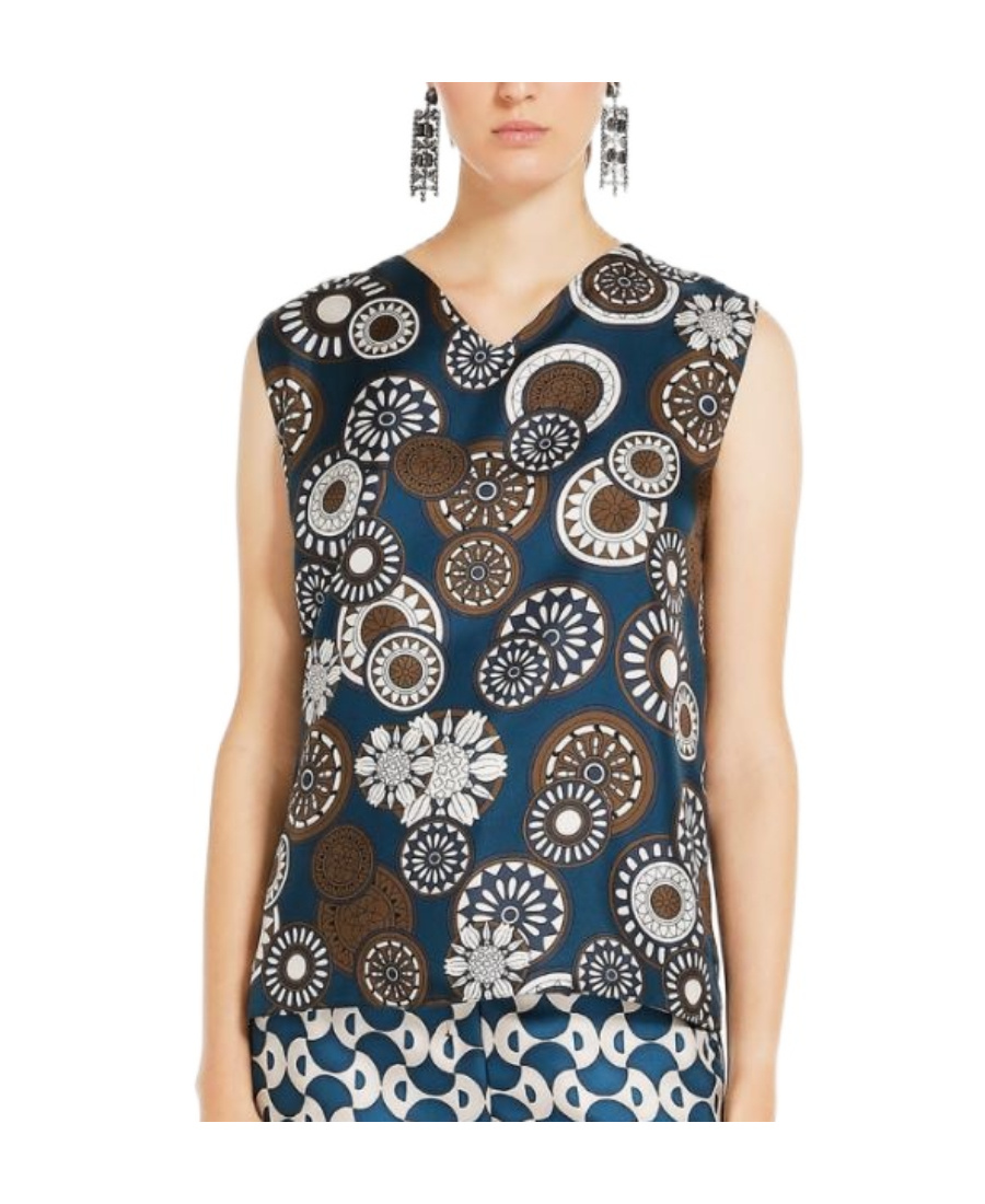 Max Mara Reversible Geometric Pattern Top In Blue