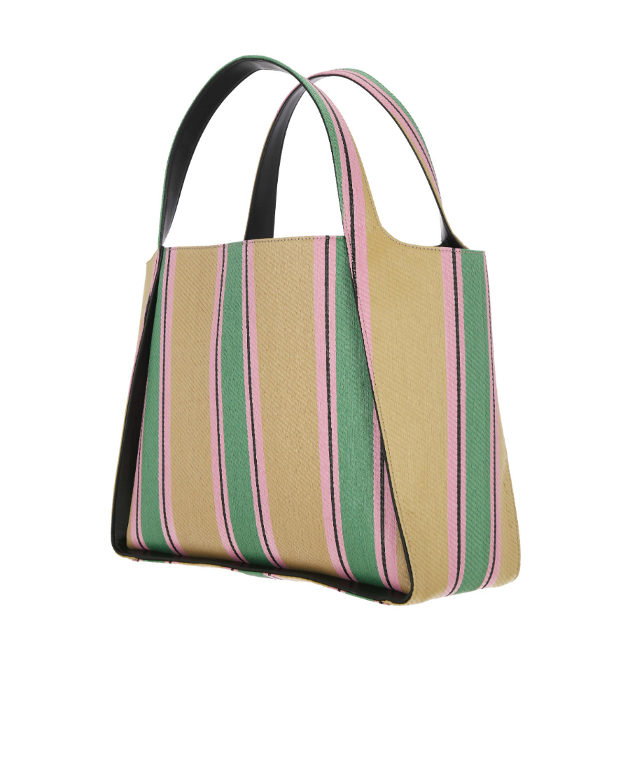 Stella Mccartney Stripe-print Raffia Tote Bag In Nude