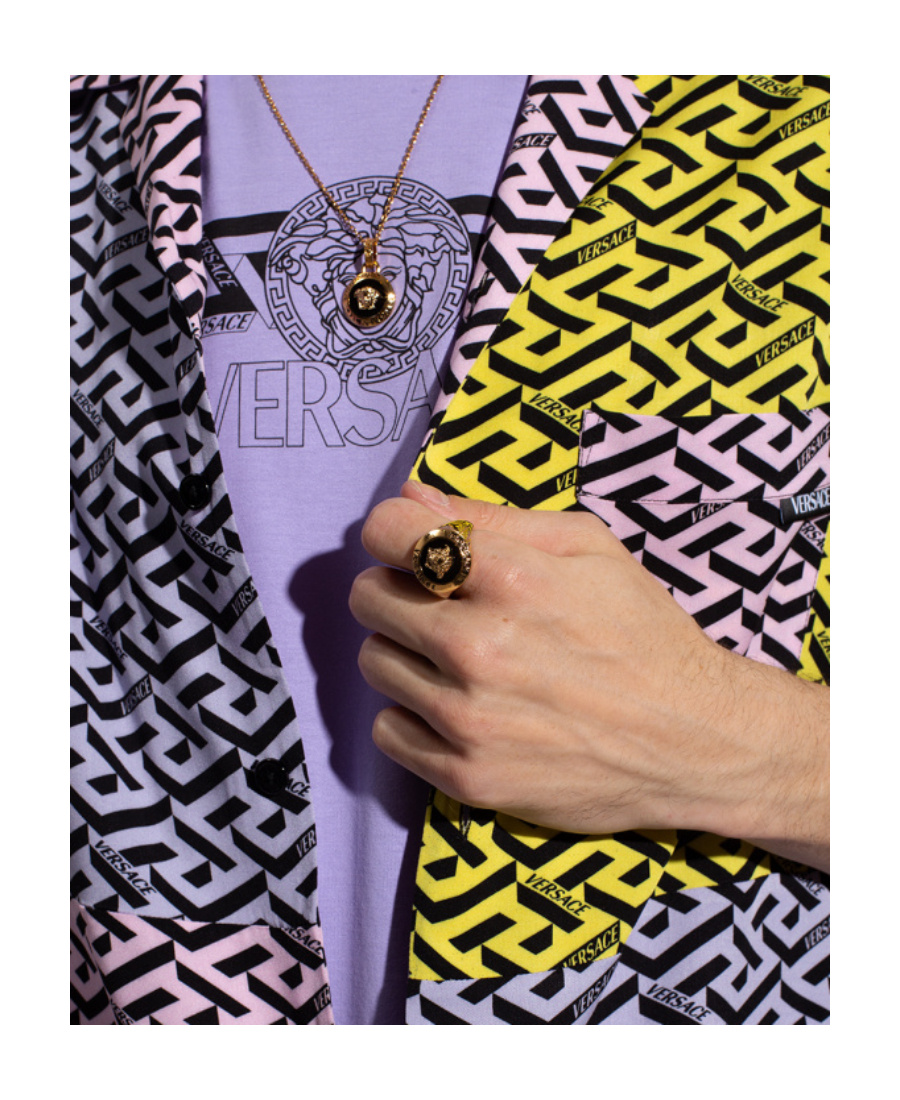 Versace Medusa-plaque Ring In Yellow