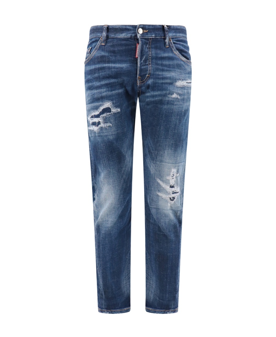 Dsquared2 Blue Slim Jeans With Rips And Bleach Effect In Cotton Blend Denim Man In Blue