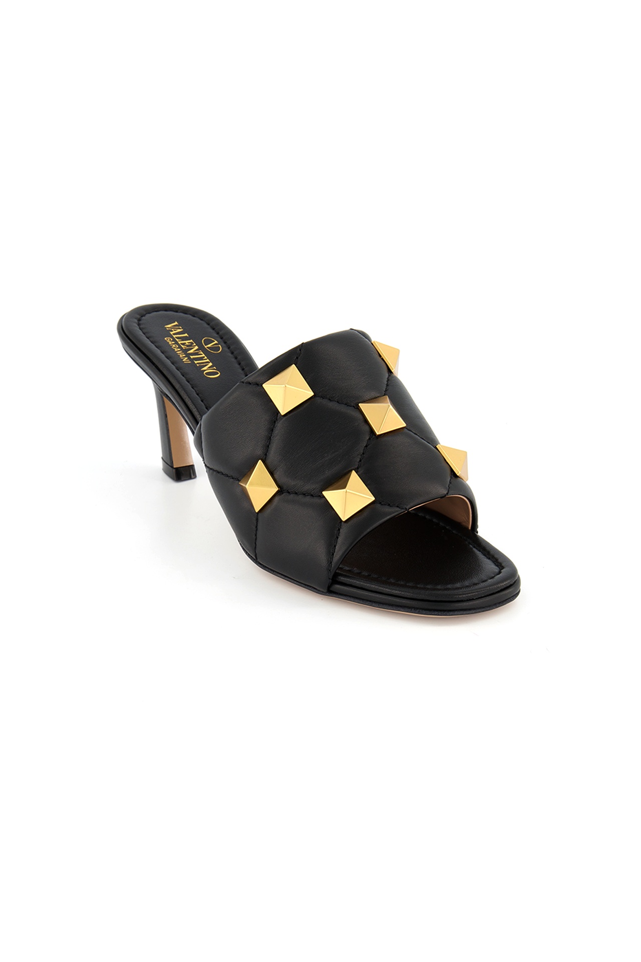Valentino Garavani Roman Stud Quilted Slide Sandals In Black