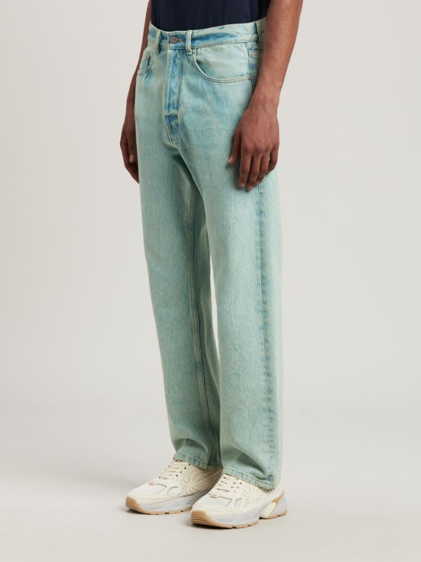 Palm Angels Overdyed Straight Leg Jeans In Green