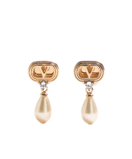 Valentino Swarovski Crystal-embellished Ovalette Logo Earrings In Gold