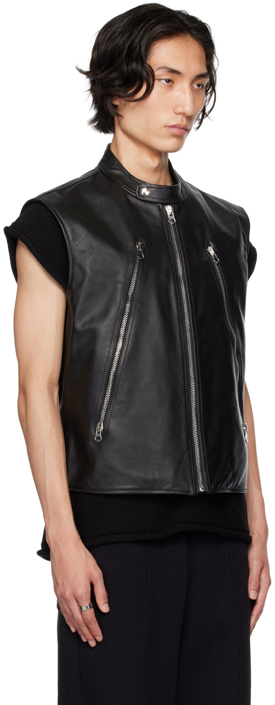 Mm6 Maison Margiela Notched-lapel Leather Gilet In Black