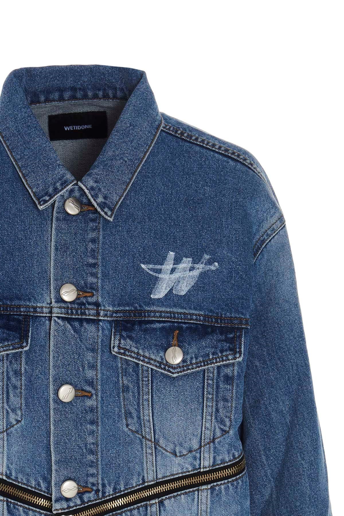 We11 Done Logo-print Zip-detail Denim Jacket In Blue