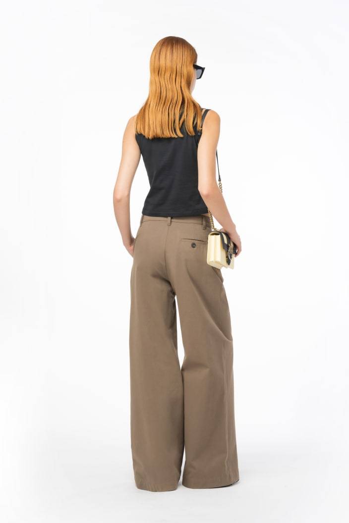 Pinko Wide-leg Cotton Trousers In Brown