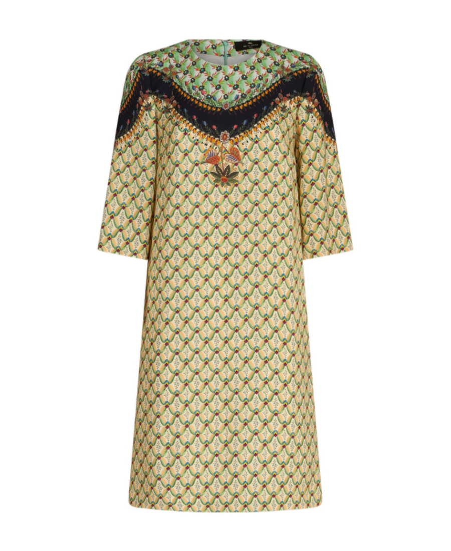 Etro Mix-print Shift Dress In Nude