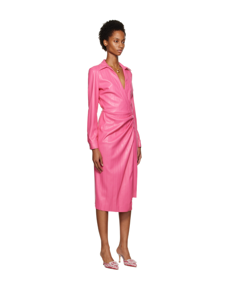 Msgm Pink Faux-leather Midi Dress In Pink