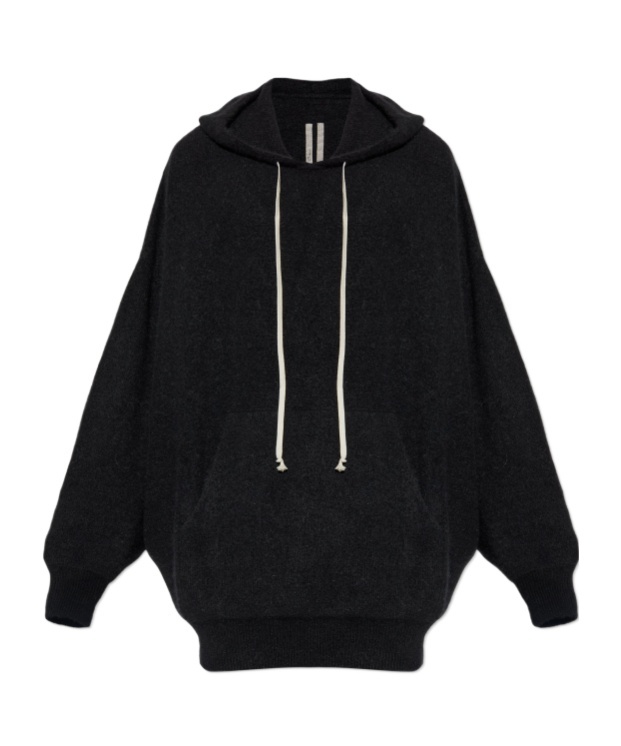 Rick Owens Oversized Alpaca Blend Hoodie Pocket In Black