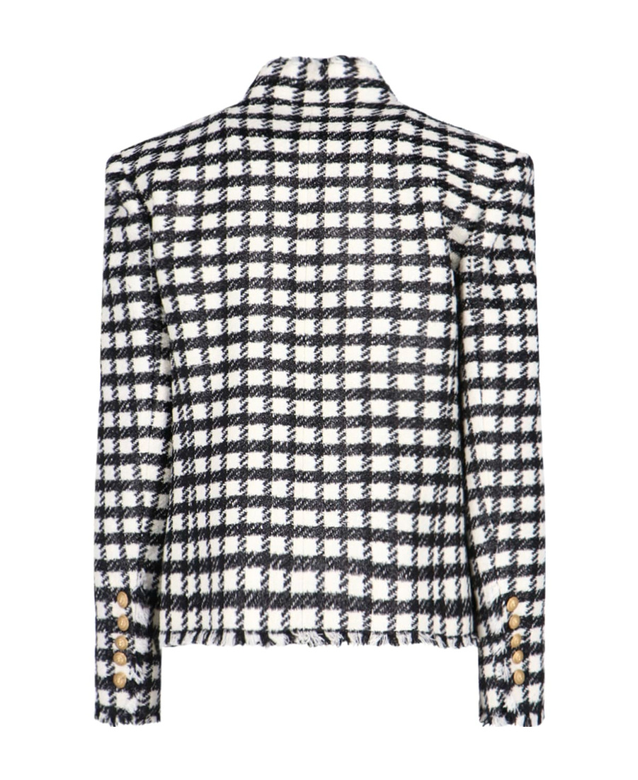 Balmain Button-embellished Checked Jacket In Black