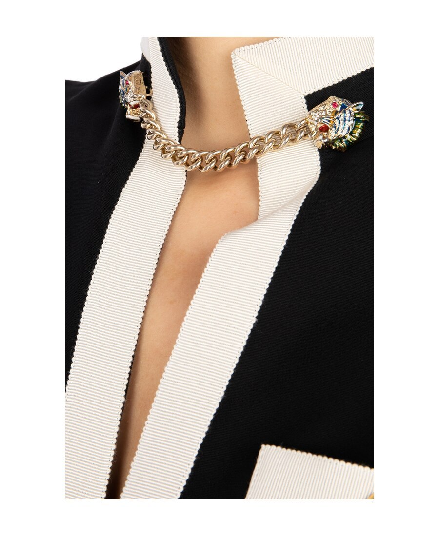 Gucci Short Wool Silk Dress With Chain Belt In Black