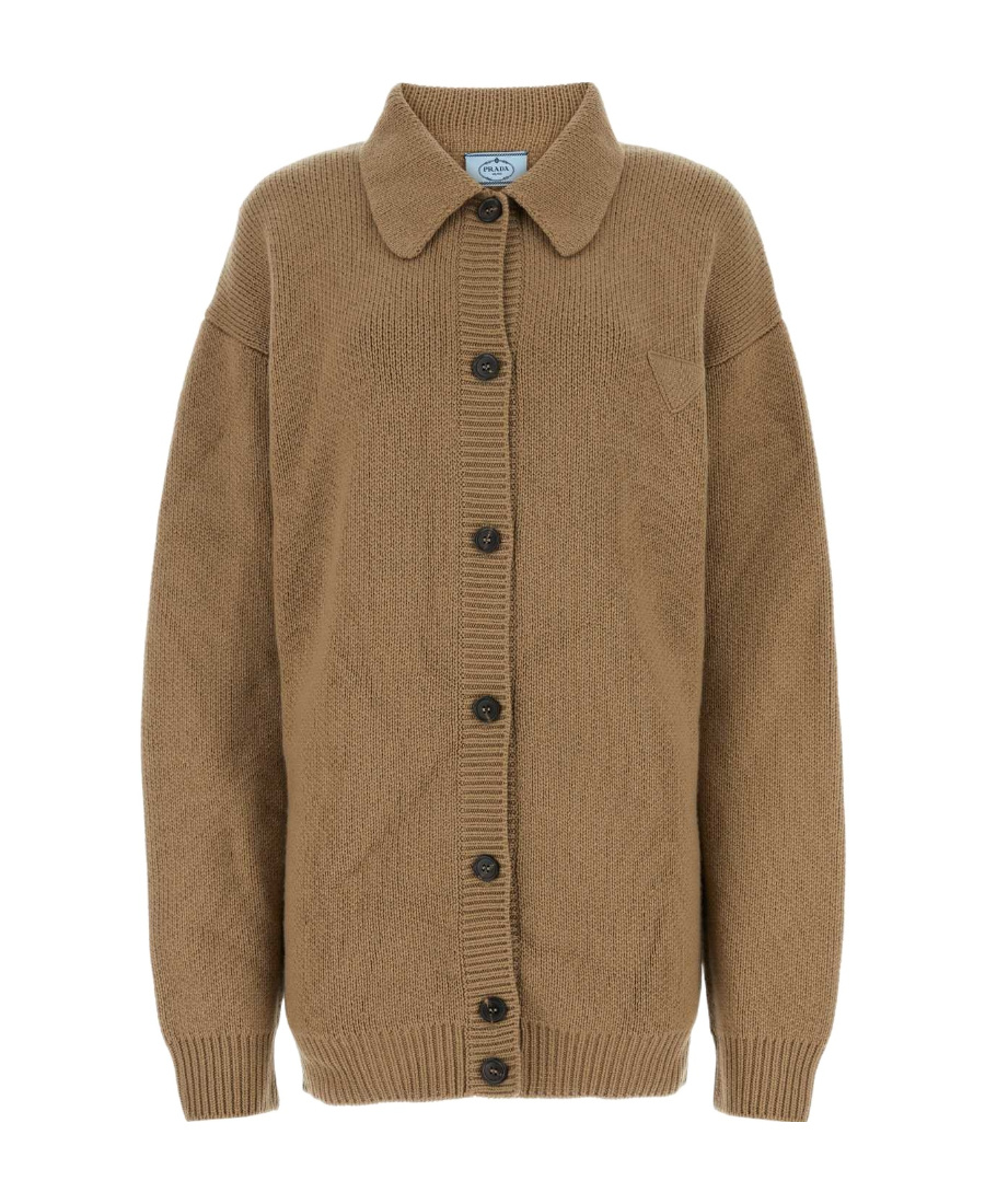 Prada Cardigan In Cashmere Biscotto  Donna In Camel Brown