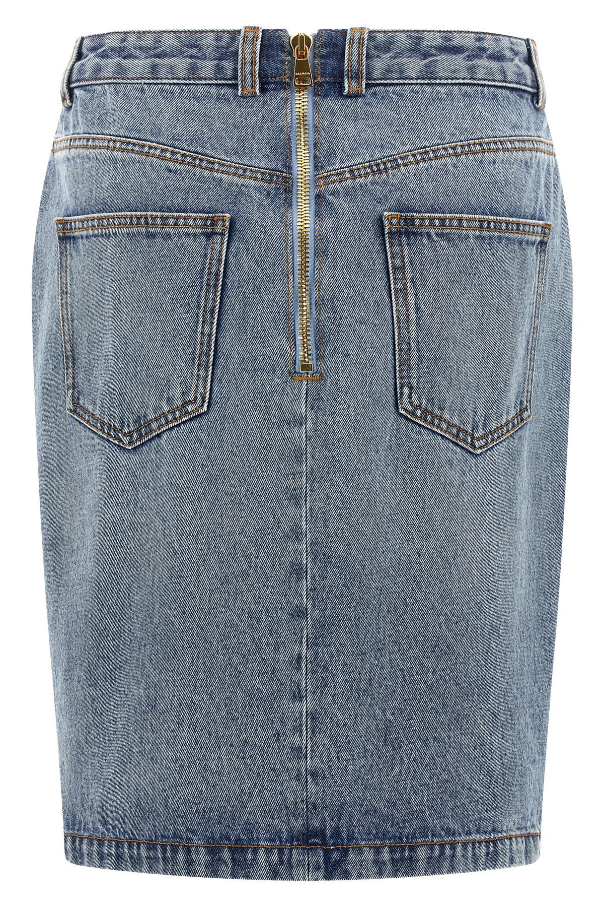 Balmain Denim Skirt Featuring Pockets And Button Accents In Blue