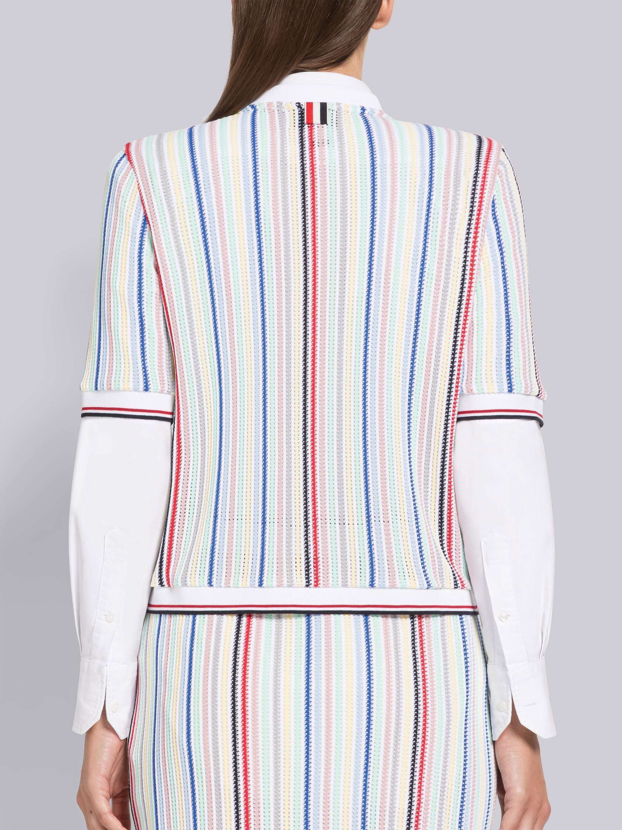 Thom Browne Striped Short-sleeve Knitted Cardigan In White