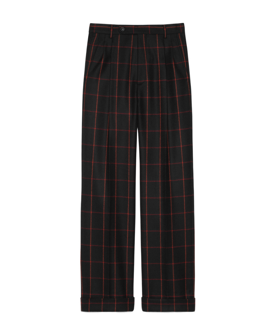 Gucci Windowpane-print Straight-leg Trousers In Black