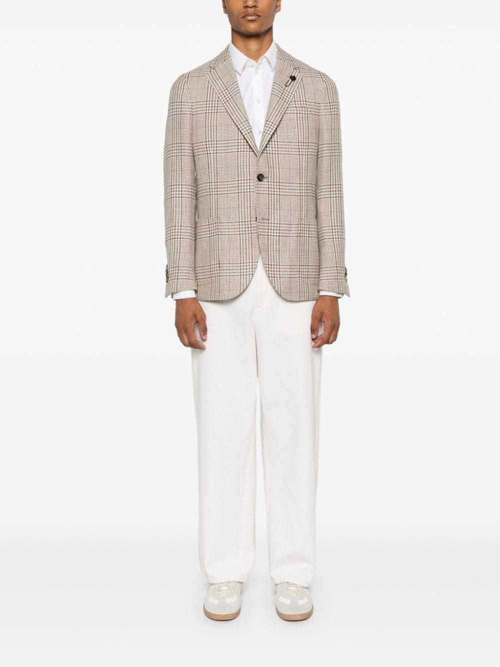 Lardini Single-breasted Checked Blazer In Virgin Wool In Nude