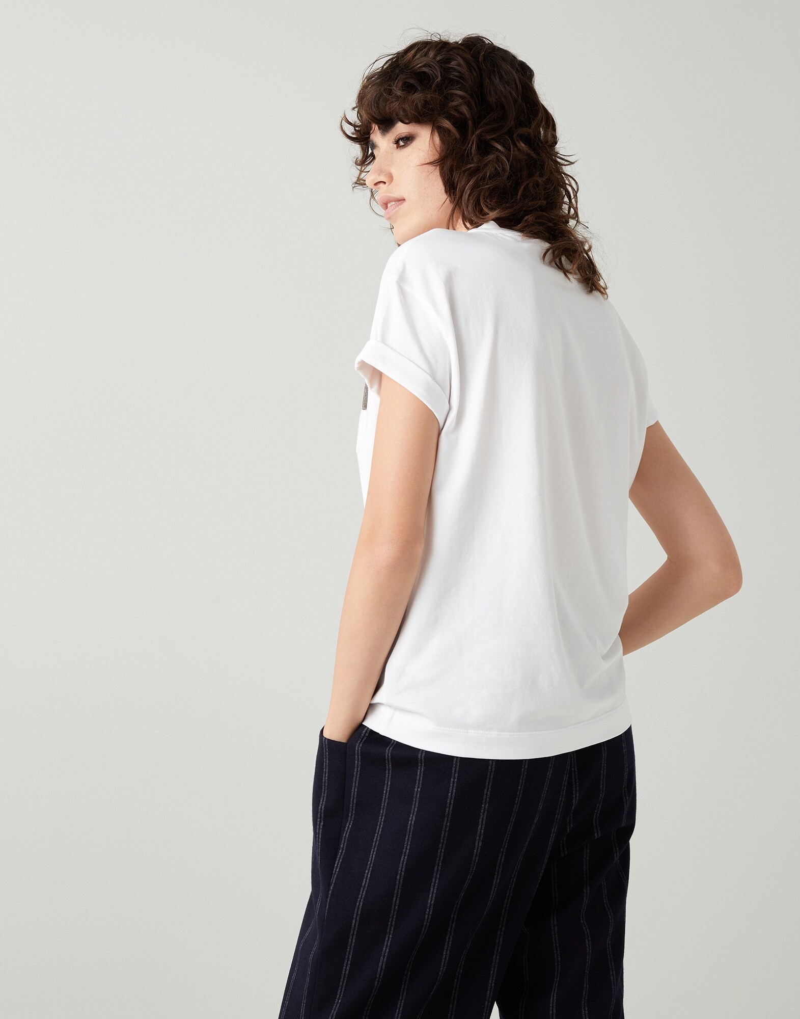 Brunello Cucinelli Bead-embellished Chest-pocket T-shirt In White