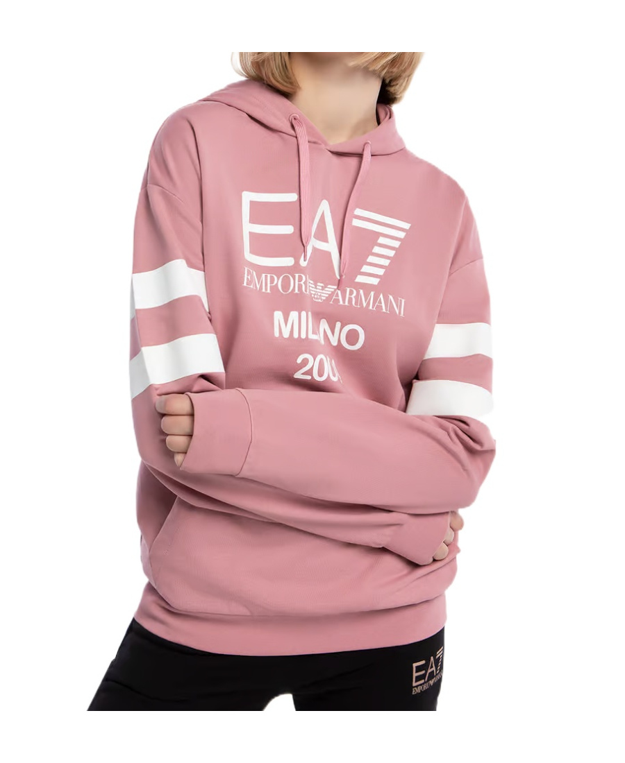 Ea7 Logo Printed Hooded Sweater In Pink