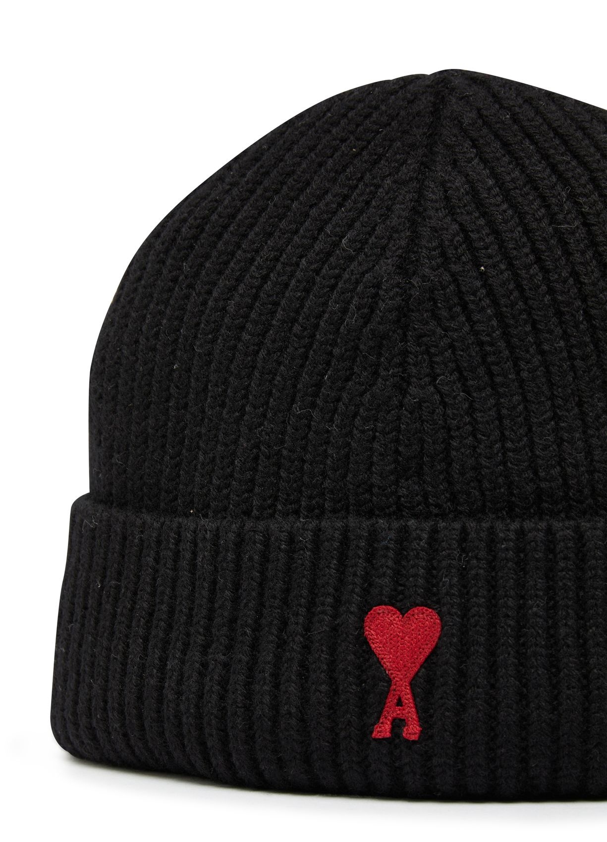 Ami Alexandre Mattiussi Ami Paris Ami De Coeur Logo Embroidered Ribbed-knitted Beanie In Black