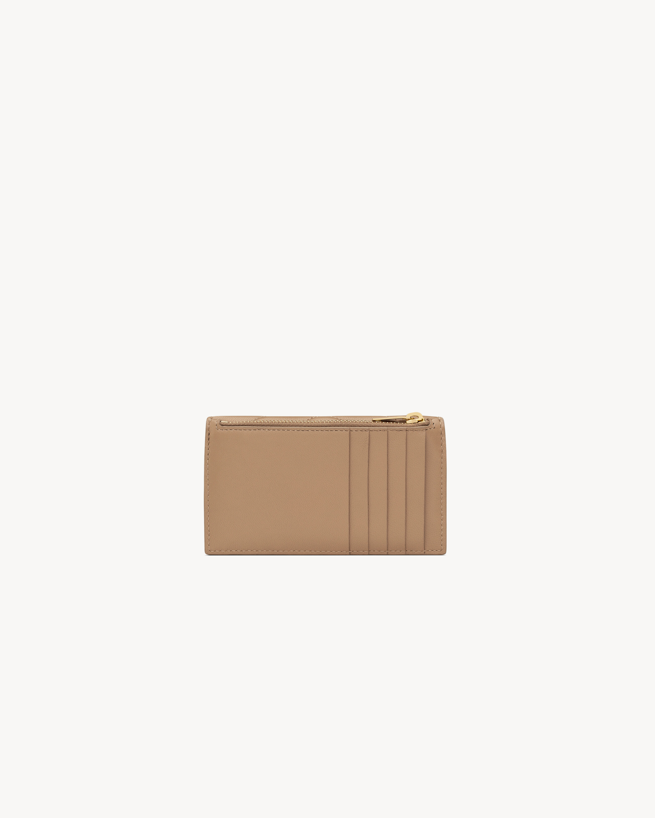 Saint Laurent Cassandre Fragments Flap Card Case In Lambskin In Brown