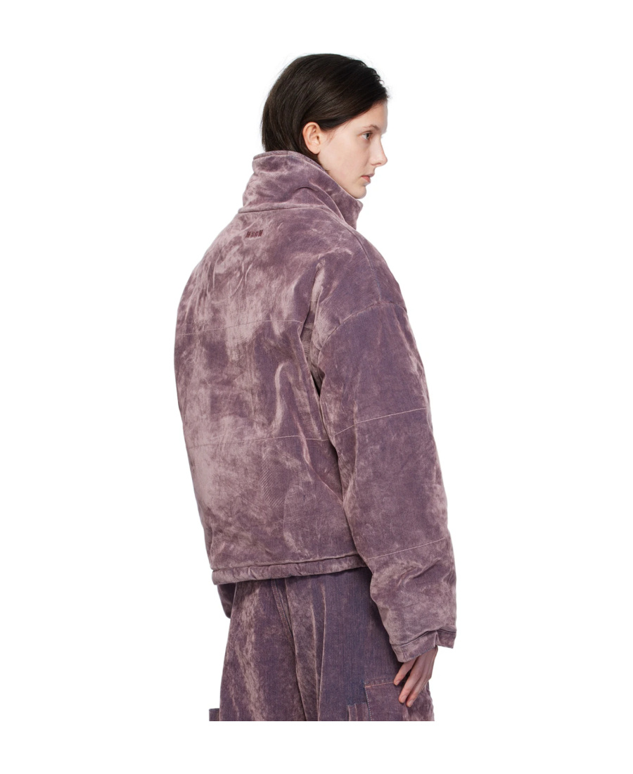 Msgm Purple Quilted Denim Puffer Jacket In Black