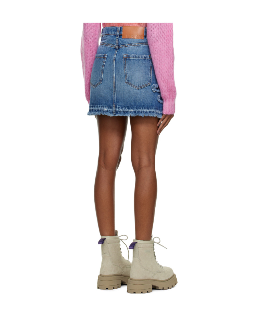 MSGM GATHERED-DETAIL DENIM SKIRT