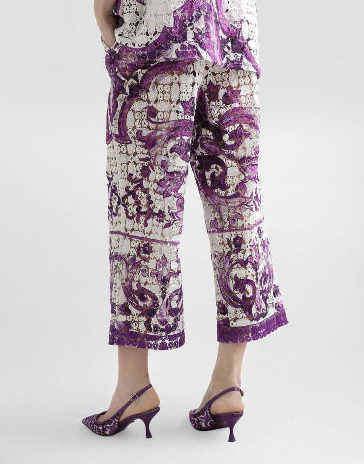 Dolce & Gabbana Majolica Print Lace Cropped Trousers In Multi