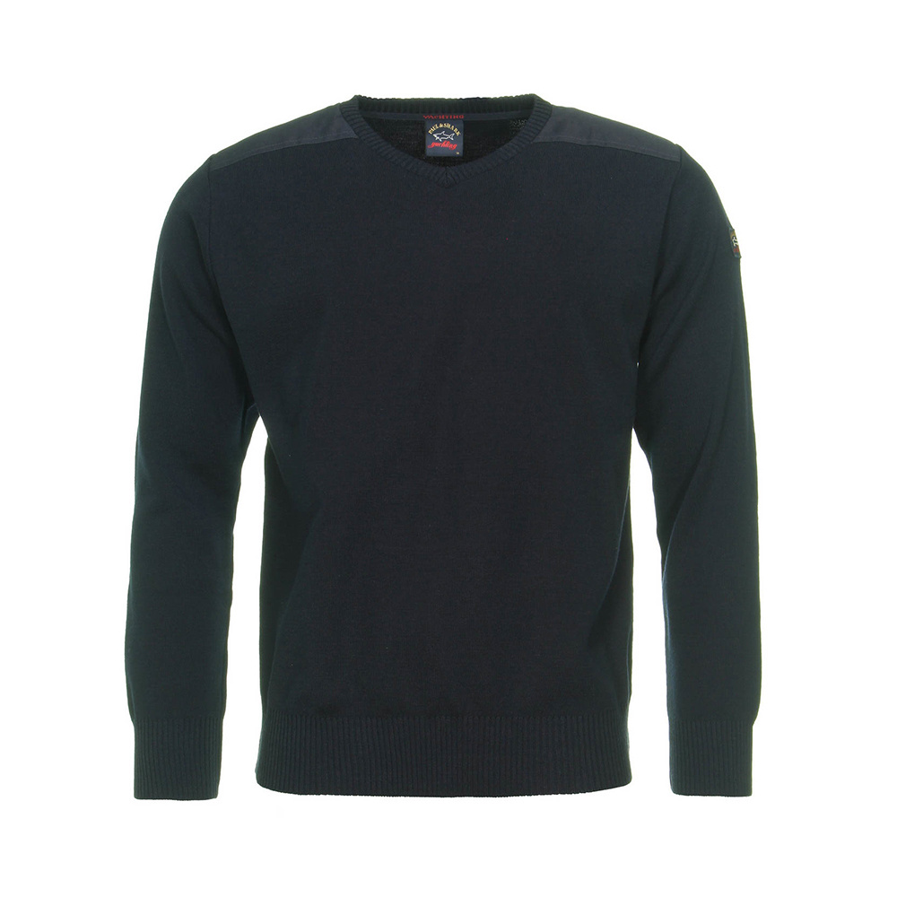 Paul & Shark Logo V-neck Knitted Sweater In Black