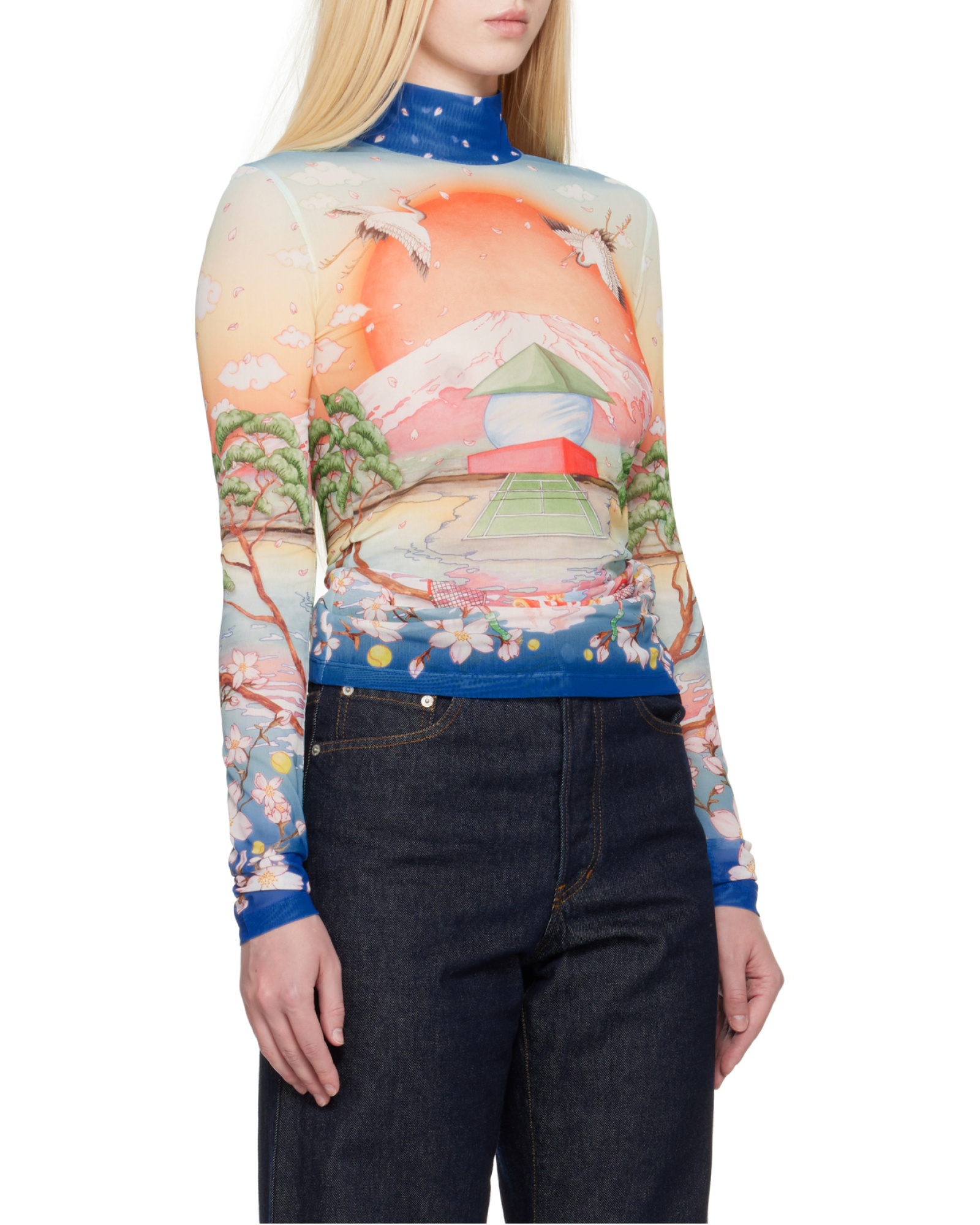 Casablanca Graphic Print High Neck Stretch Top In Neutral