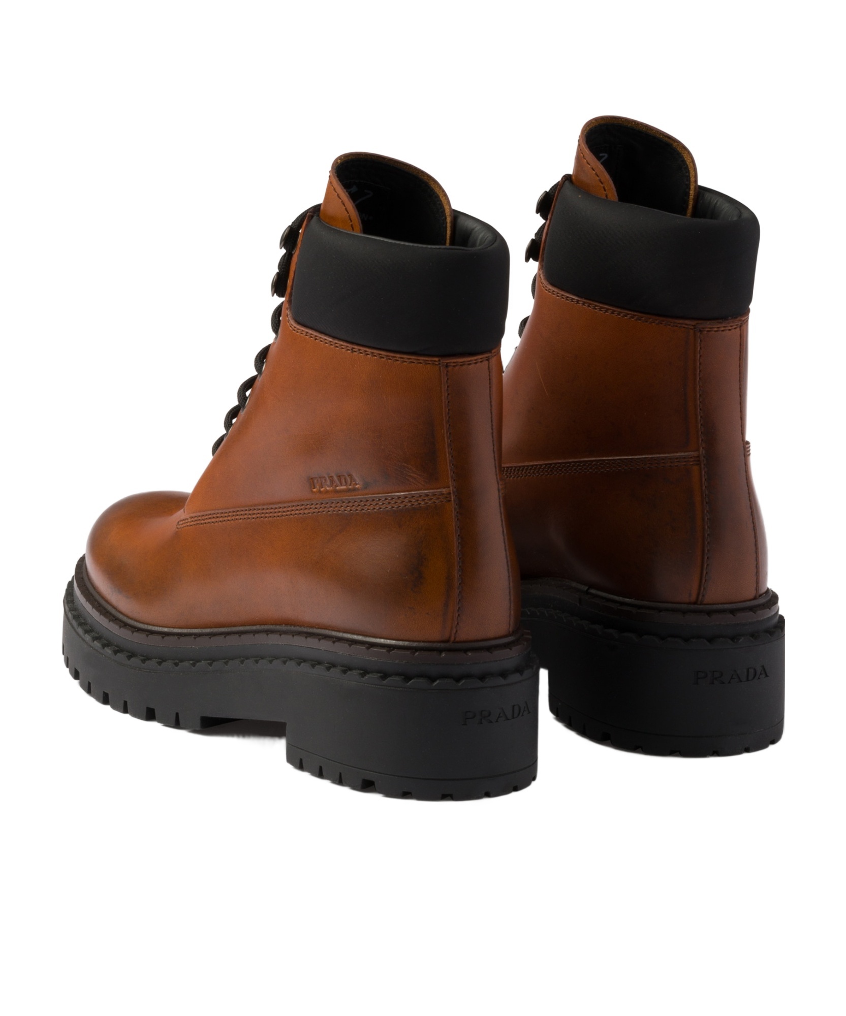 Prada Cognac-coloured Ankle Boots In Leather And Re-nylon In Brown
