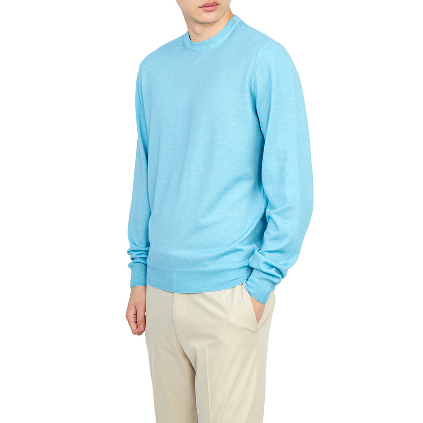 Drumohr Man Sweater Sky Blue Size 42 Super 140s Wool In Blue