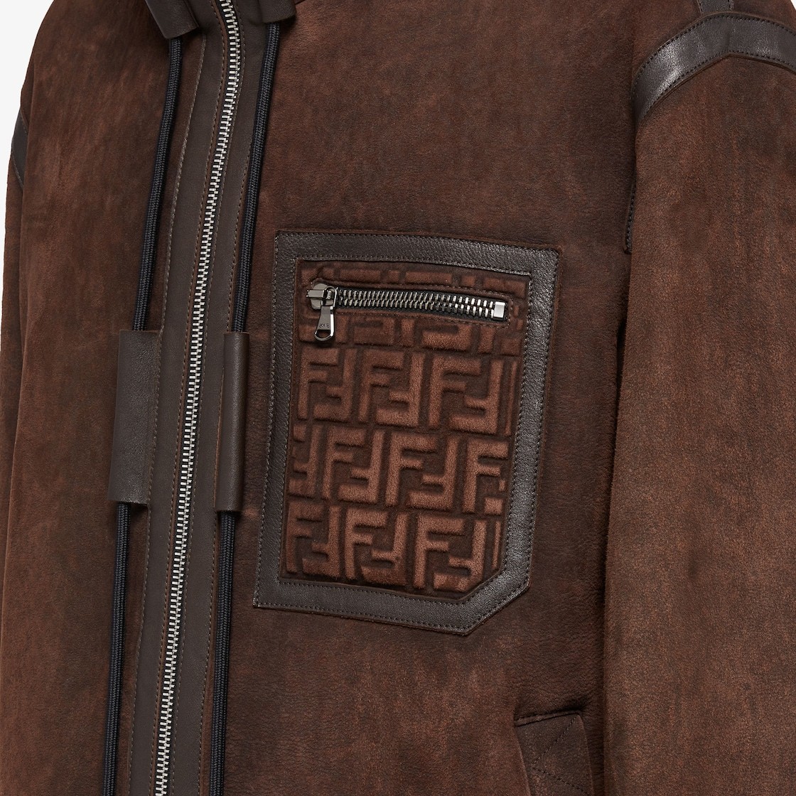 Fendi Logo-embossed Shearling Jacket In Brown