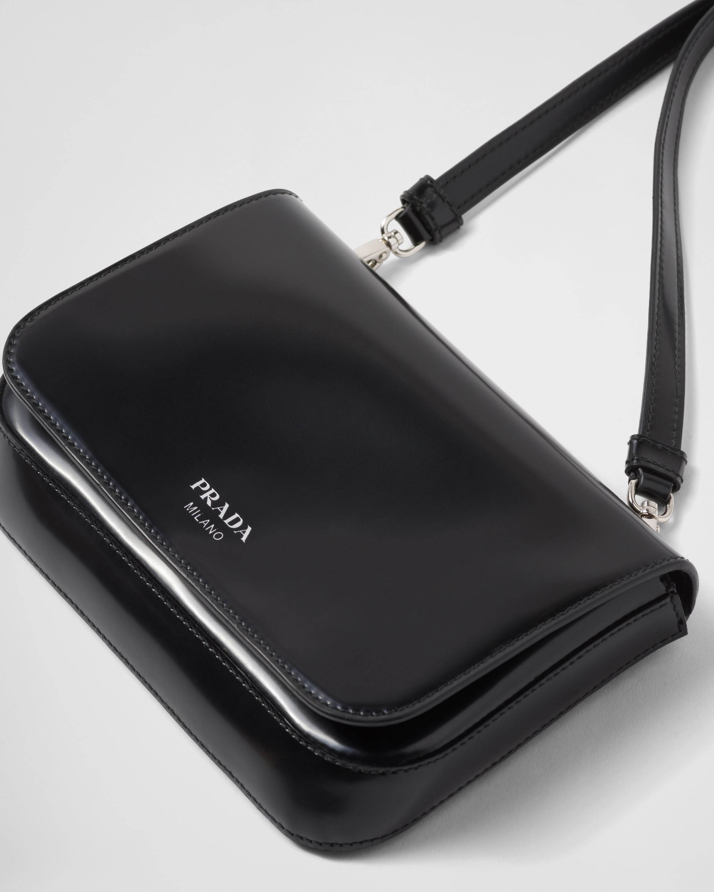 Prada Brushed Leather Mini-bag With Shoulder Strap In Black