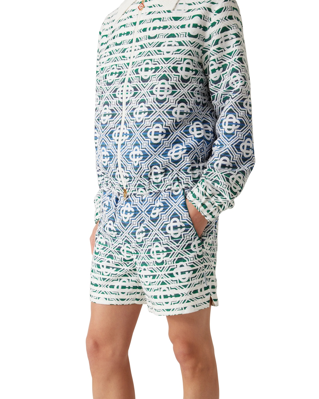 Casablanca Cotton Blend Bermuda Shorts With Geometric Pattern In White