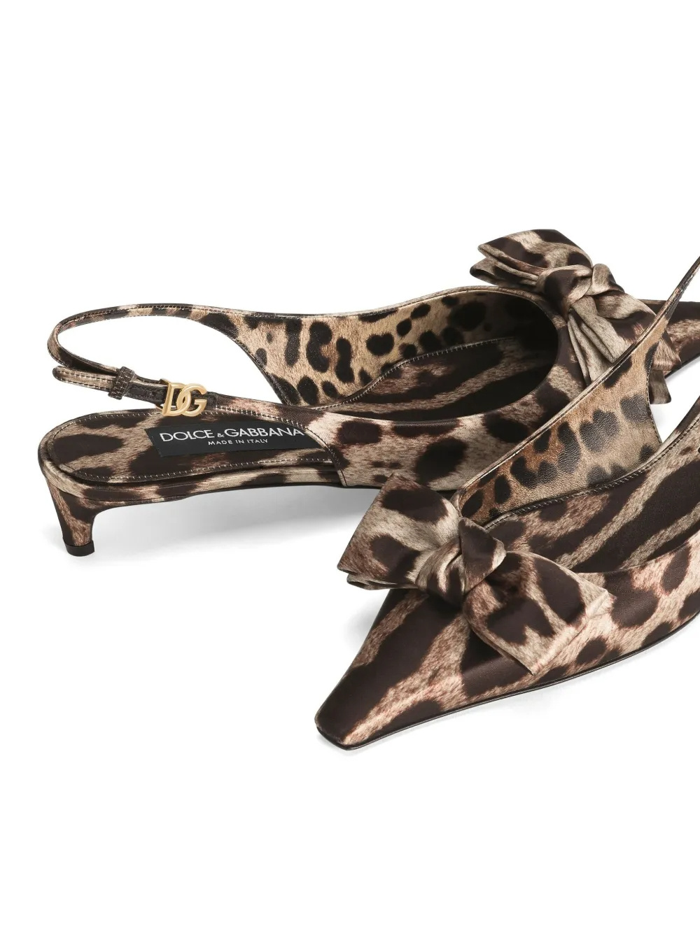 Dolce & Gabbana 30mm Leopard-print Satin Slingback Pumps In Black