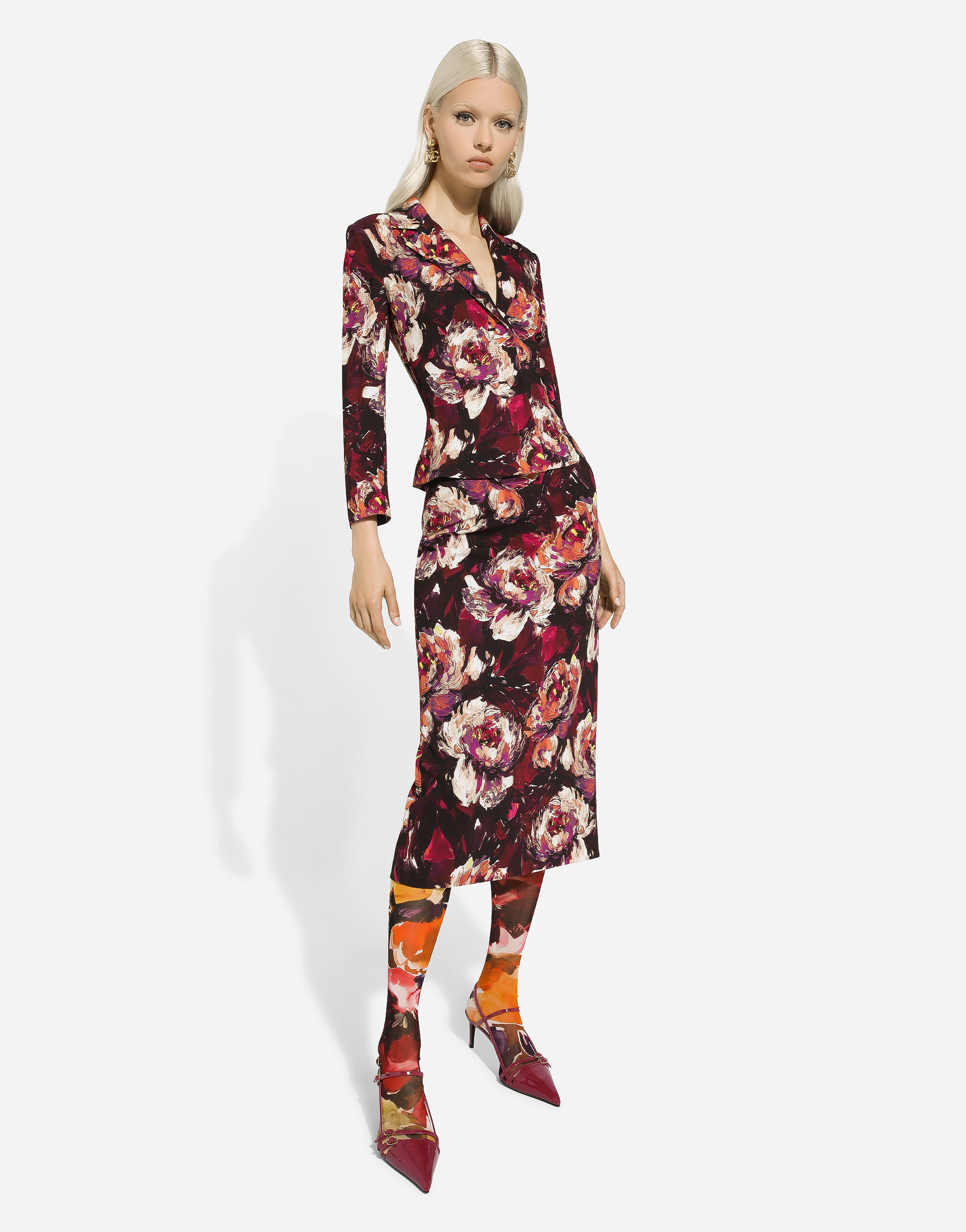 Dolce & Gabbana Floral-print Fitted-waistline Blazer In Multicolor