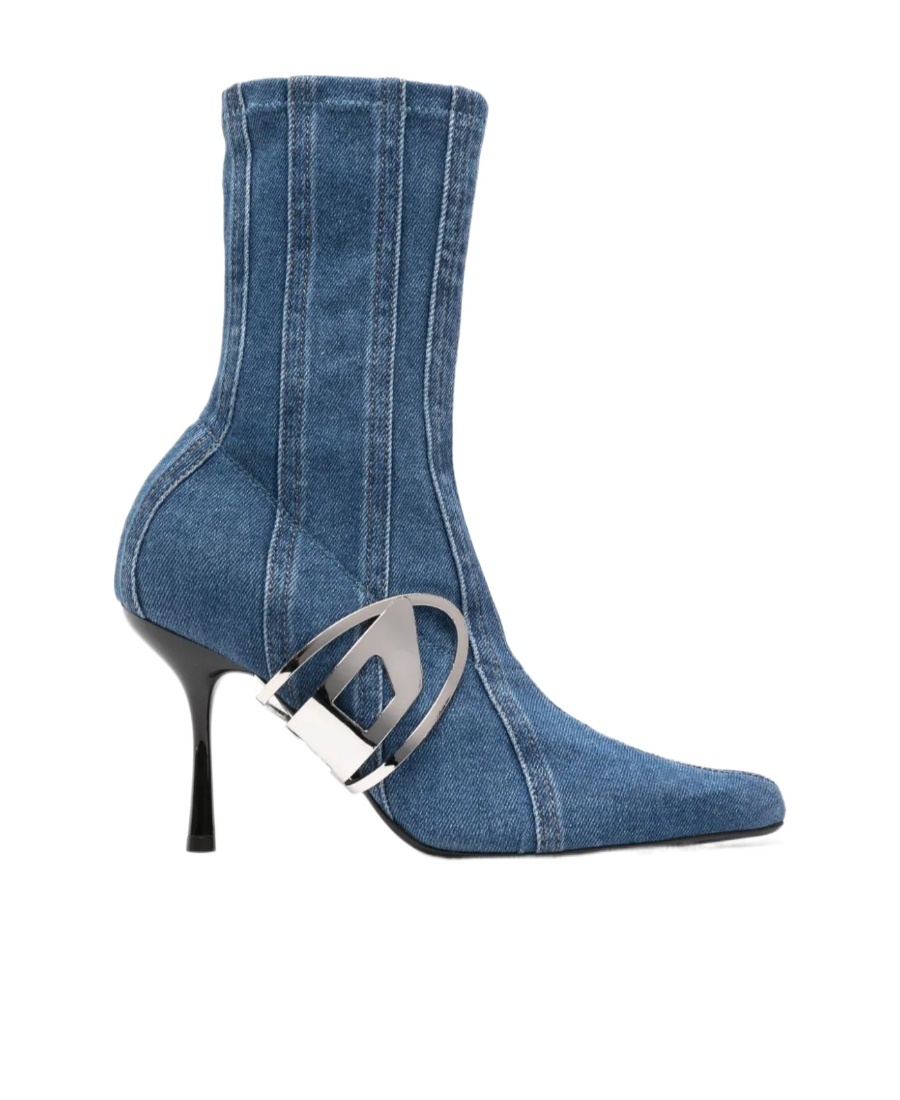 Diesel 'd-eclipse' Light Blue Socks Boots With Macro Oval D Logo In Stretch Cotton Denim Woman In Blue